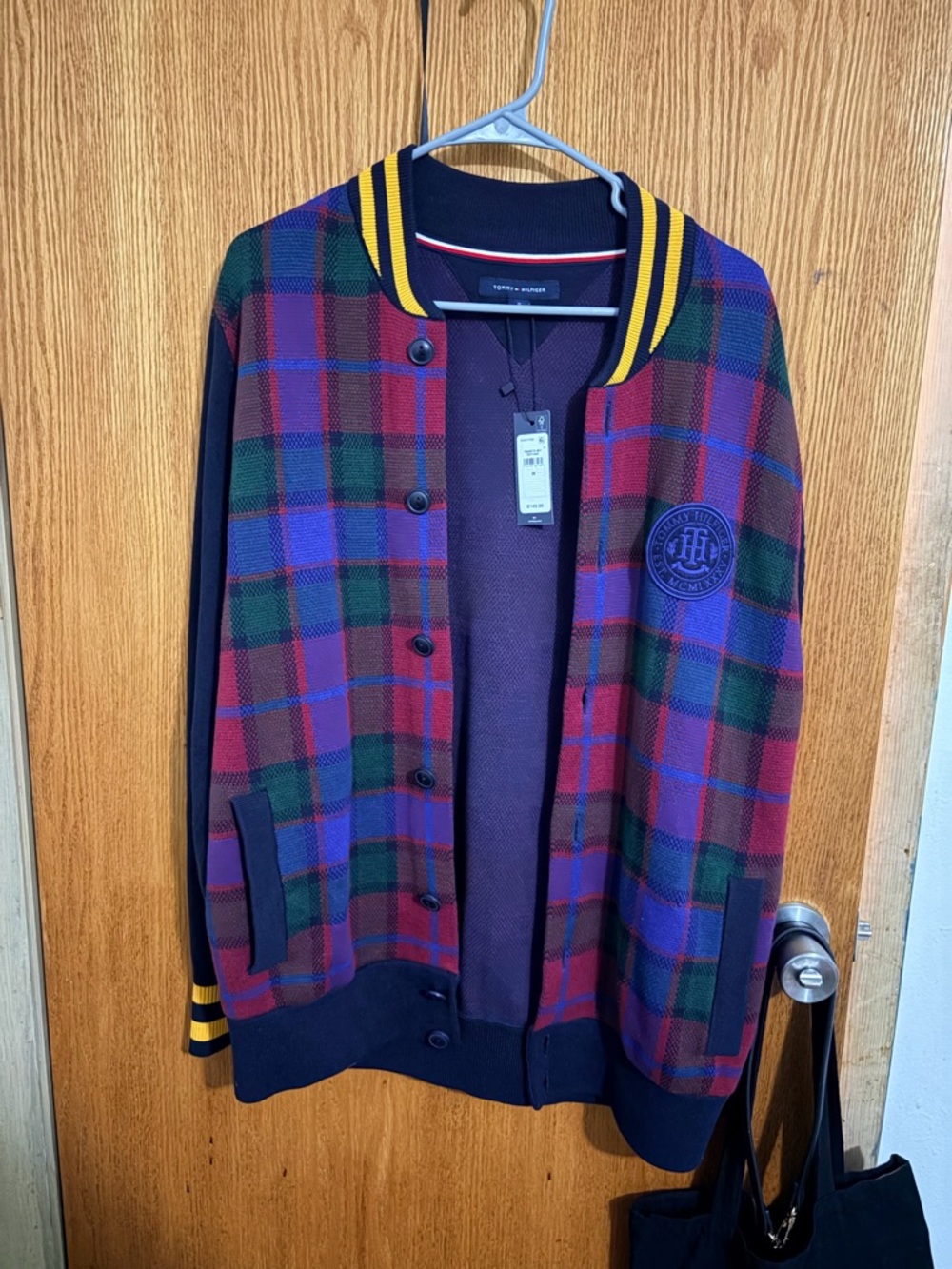 Tommy Hilfiger Men's Burgundy Plaid Cardigan